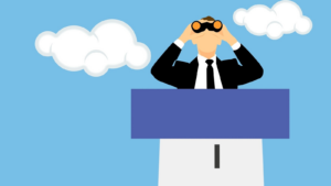 man looking through binoculars in the sky
